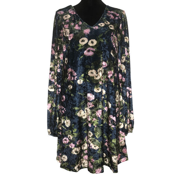 Loveriche Navy Mix Floral Velvet Dress - Size Medium - Picture 2 of 13